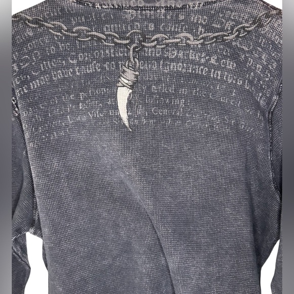 Affliction Rare Skull Thermal Waffle Knit Shirt Navy Mens Medium Y2K Grunge MMA - Picture 4 of 9